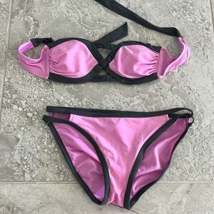 Xhilaration Bikini Set Strapless Grey and Magenta